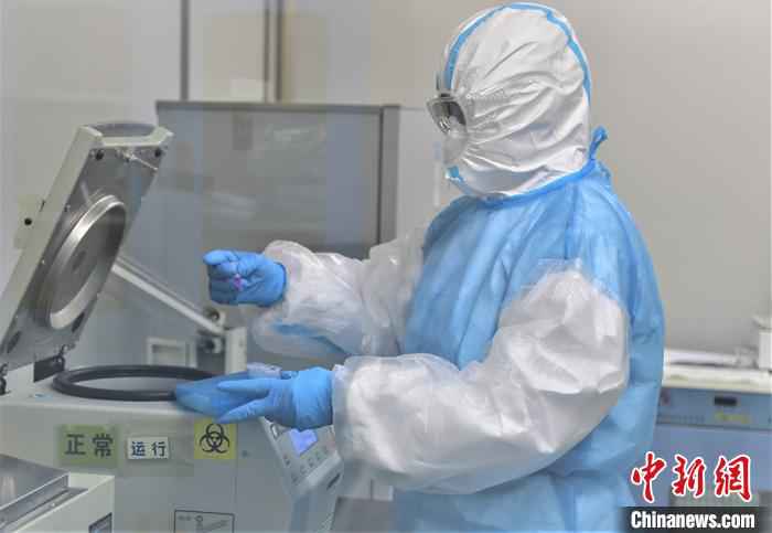 全副武装开展核酸检测。 杜炳勋 摄  探访新疆兵团“核酸检测人员”:离病毒最近 如“雷区”排雷