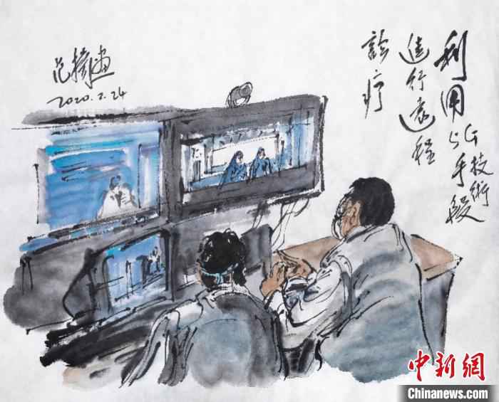 范扬“抗疫”作品 吴爱华 供图 摄  “为奥运喝彩”艺术总顾问范扬创作100多幅“战疫”画作